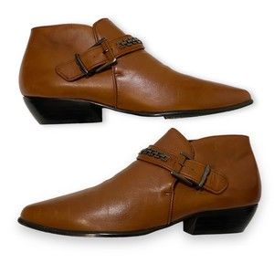 Nine West Women's Cognac Buckle Harlie Bootie with Chain Detail Sz 8.5